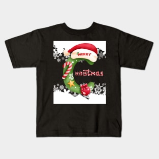 Merry Christmas with a large letter "C" Kids T-Shirt